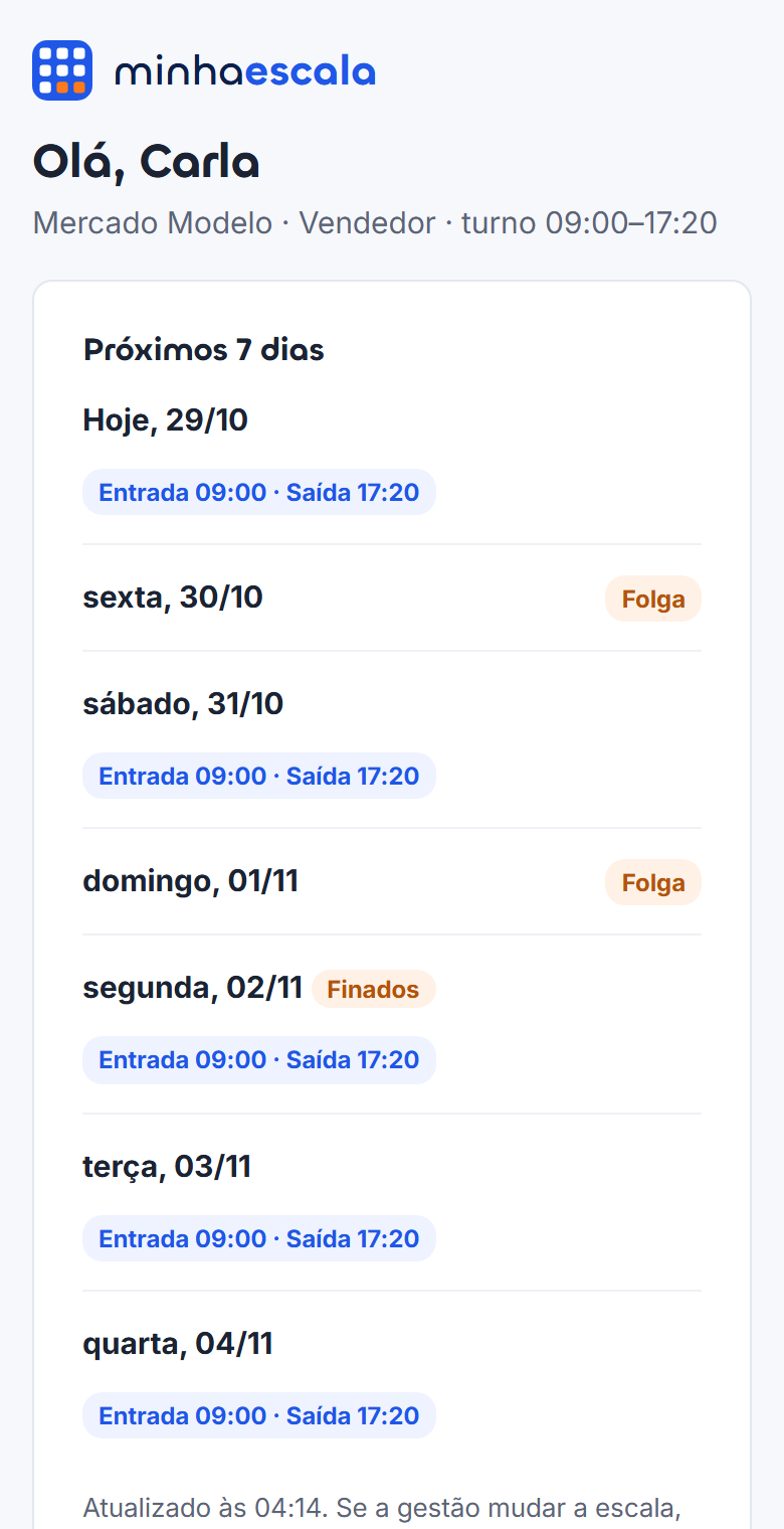 Escala no celular do colaborador